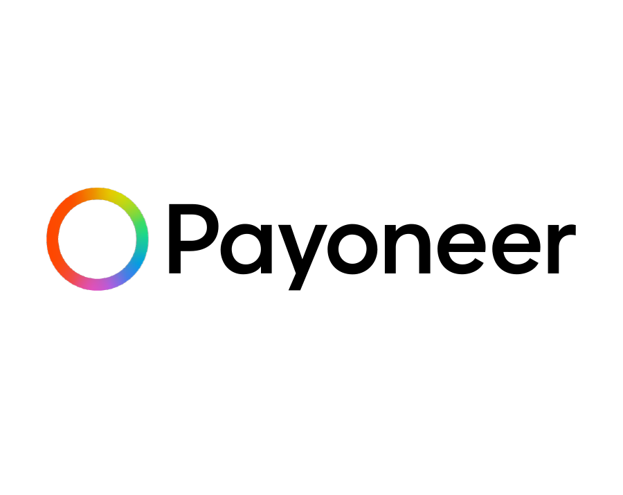 Payoneer logo featuring a multi-colored gradient ring icon and black text, with a transparent background.