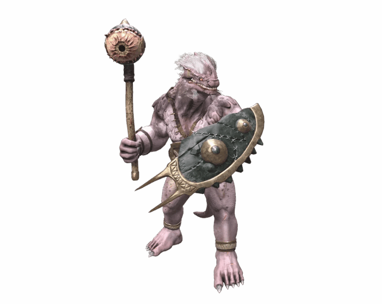 Lizardman Monster with Shield and Mace from Rise Online Game Render PNG