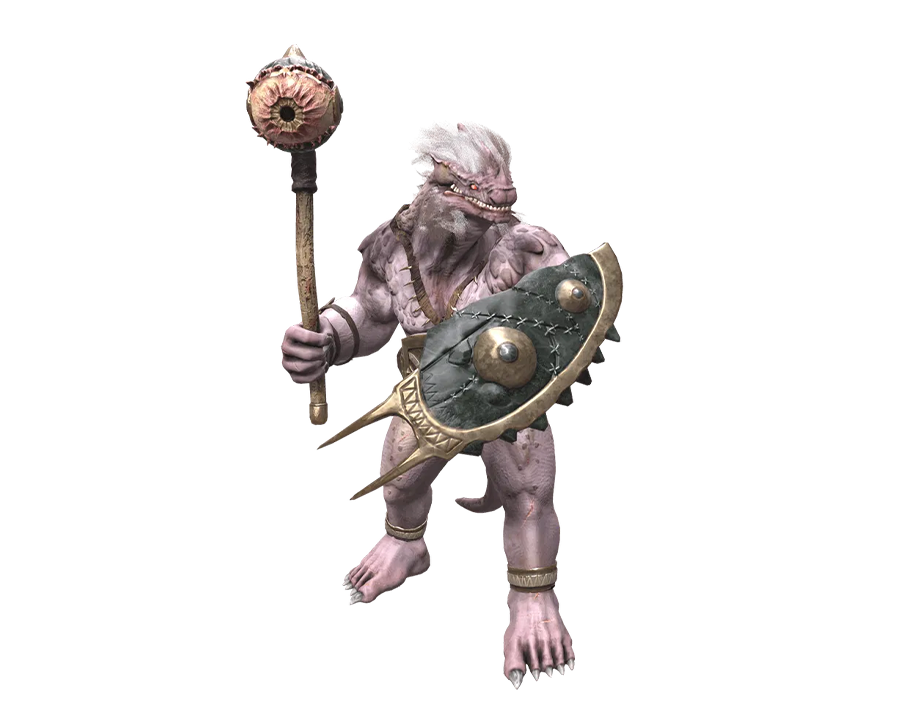 Lizardman Monster with Shield and Mace from Rise Online Game Render PNG