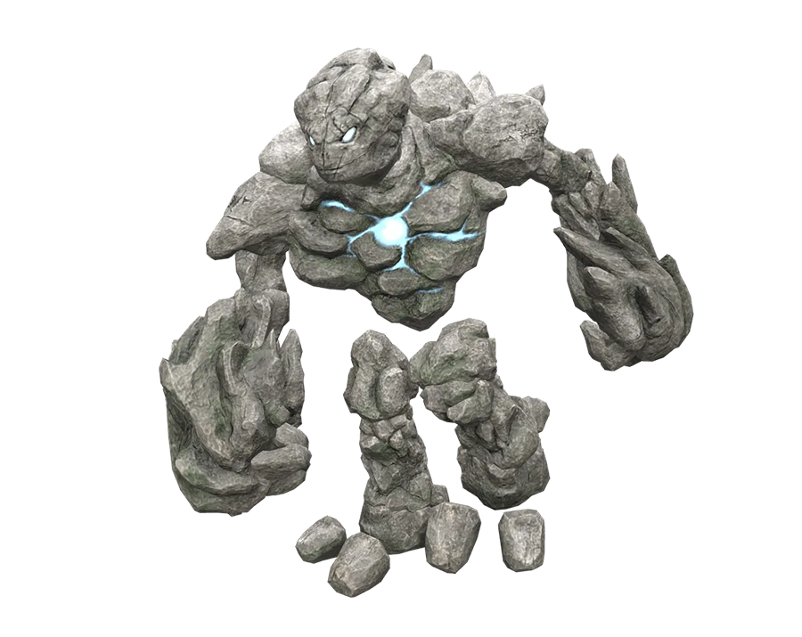 Poisonous Rock Golem Monster with Glowing Chest from Rise Online Game Render PNG