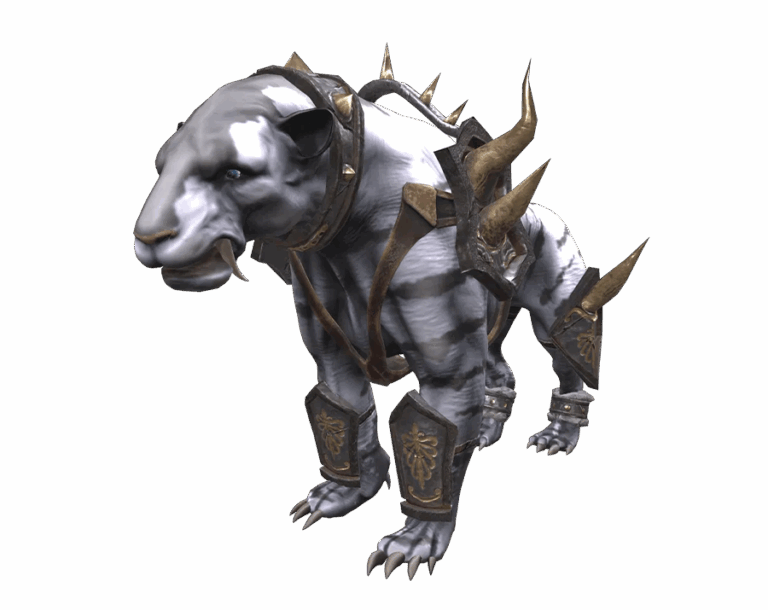 Armored White Smilodon Saber-Tooth Tiger from Rise Online Game Render PNG