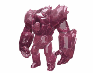 3D render of a massive Void Golem monster from Rise Online, composed of sharp, dark red and purple crystal formations, with a transparent background.