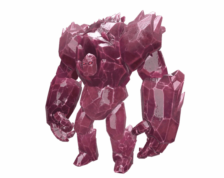 3D render of a massive Void Golem monster from Rise Online, composed of sharp, dark red and purple crystal formations, with a transparent background.