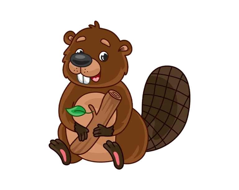 Cute cartoon beaver holding a wooden log transparent PNG WebP