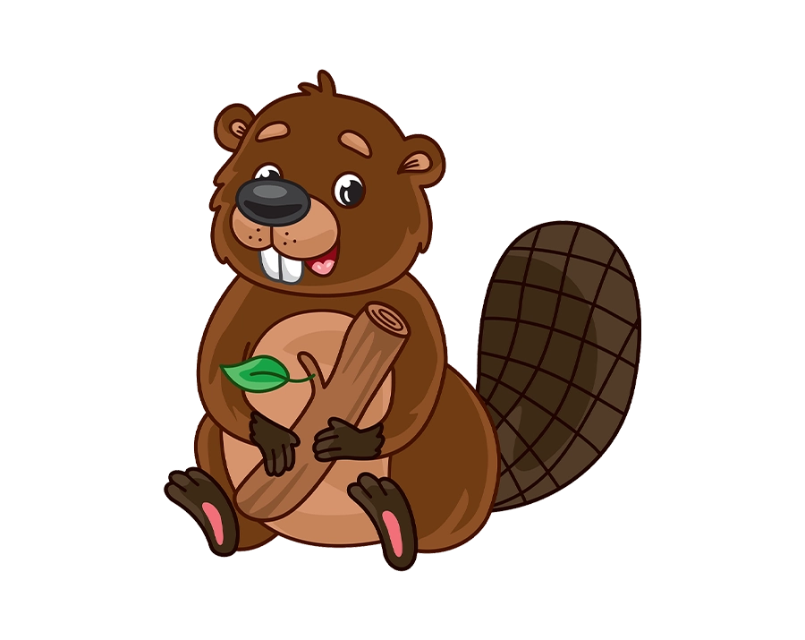 Cute cartoon beaver holding a wooden log transparent PNG WebP