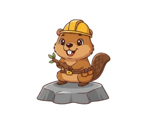 Construction worker beaver standing on a rock wearing yellow hard hat transparent PNG