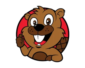 Cute beaver mascot giving thumbs up in a red circle transparent PNG WebP