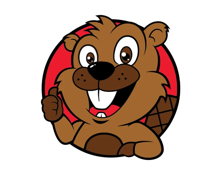 Cute beaver mascot giving thumbs up in a red circle transparent PNG WebP