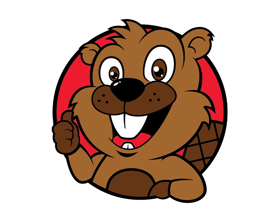 Cute beaver mascot giving thumbs up in a red circle transparent PNG WebP