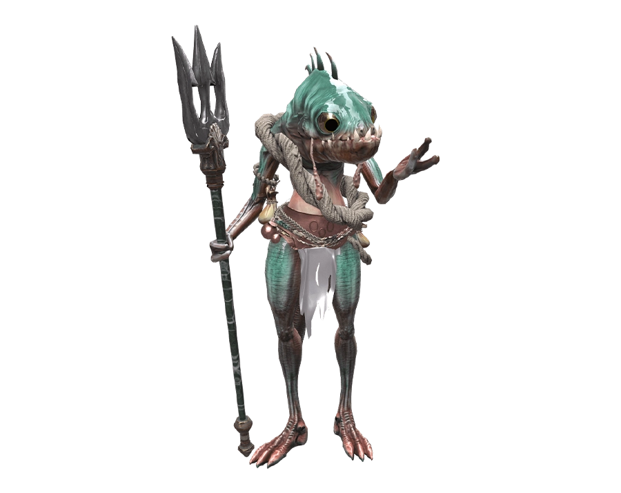 Rise Online Fishman creature with trident transparent PNG render