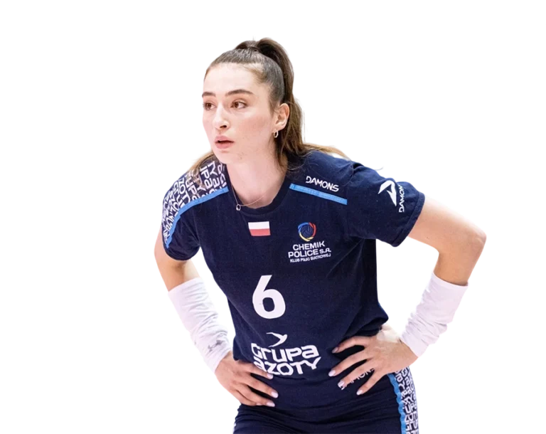 Saliha Sahin Chemik Police volleyball blue jersey focused pose transparent PNG