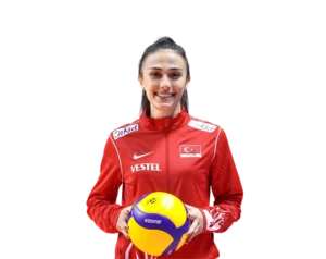 Simge Aköz holding a volleyball in Turkish National Team tracksuit transparent PNG