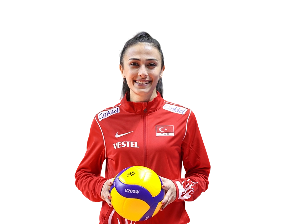 Simge Aköz holding a volleyball in Turkish National Team tracksuit transparent PNG