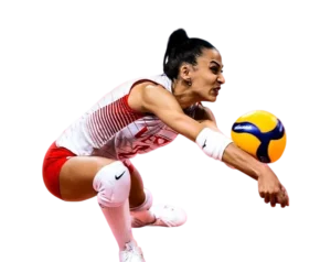Simge Aköz volleyball digging action with ball transparent PNG WebP