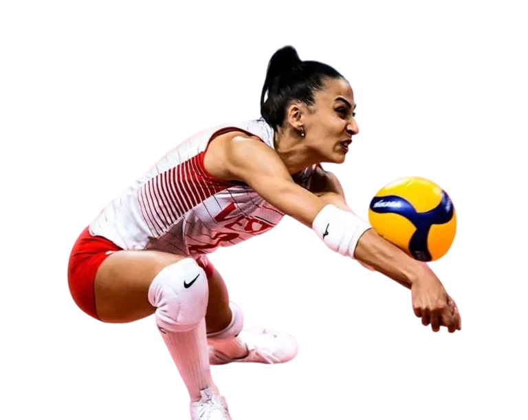 Simge Aköz volleyball digging action with ball transparent PNG WebP