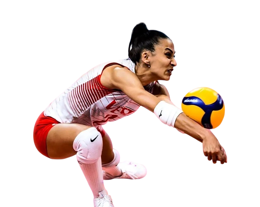 Simge Aköz volleyball digging action with ball transparent PNG WebP