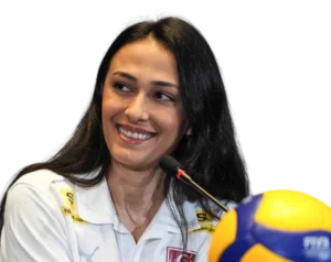 Simge Aköz smiling during interview professional volleyball player transparent PNG WebP