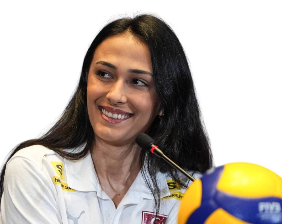 Simge Aköz smiling during interview professional volleyball player transparent PNG WebP