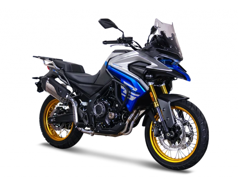 Voge 525DSX adventure motorcycle front view blue and silver transparent webP.