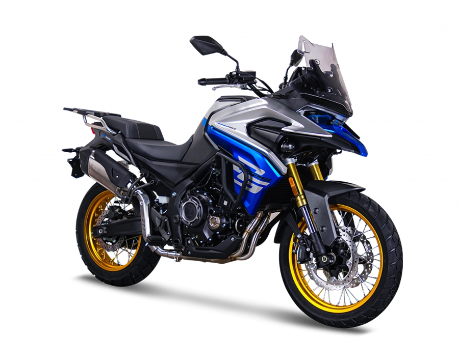 Voge 525DSX adventure motorcycle front view blue and silver transparent webP.