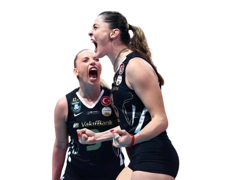 Zehra Gunes and Cansu Ozbay VakifBank volleyball celebration transparent PNG.