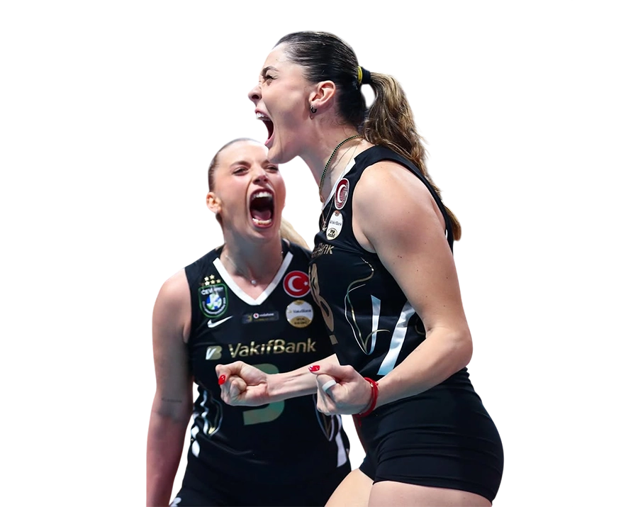 Zehra Gunes and Cansu Ozbay VakifBank volleyball celebration transparent PNG.
